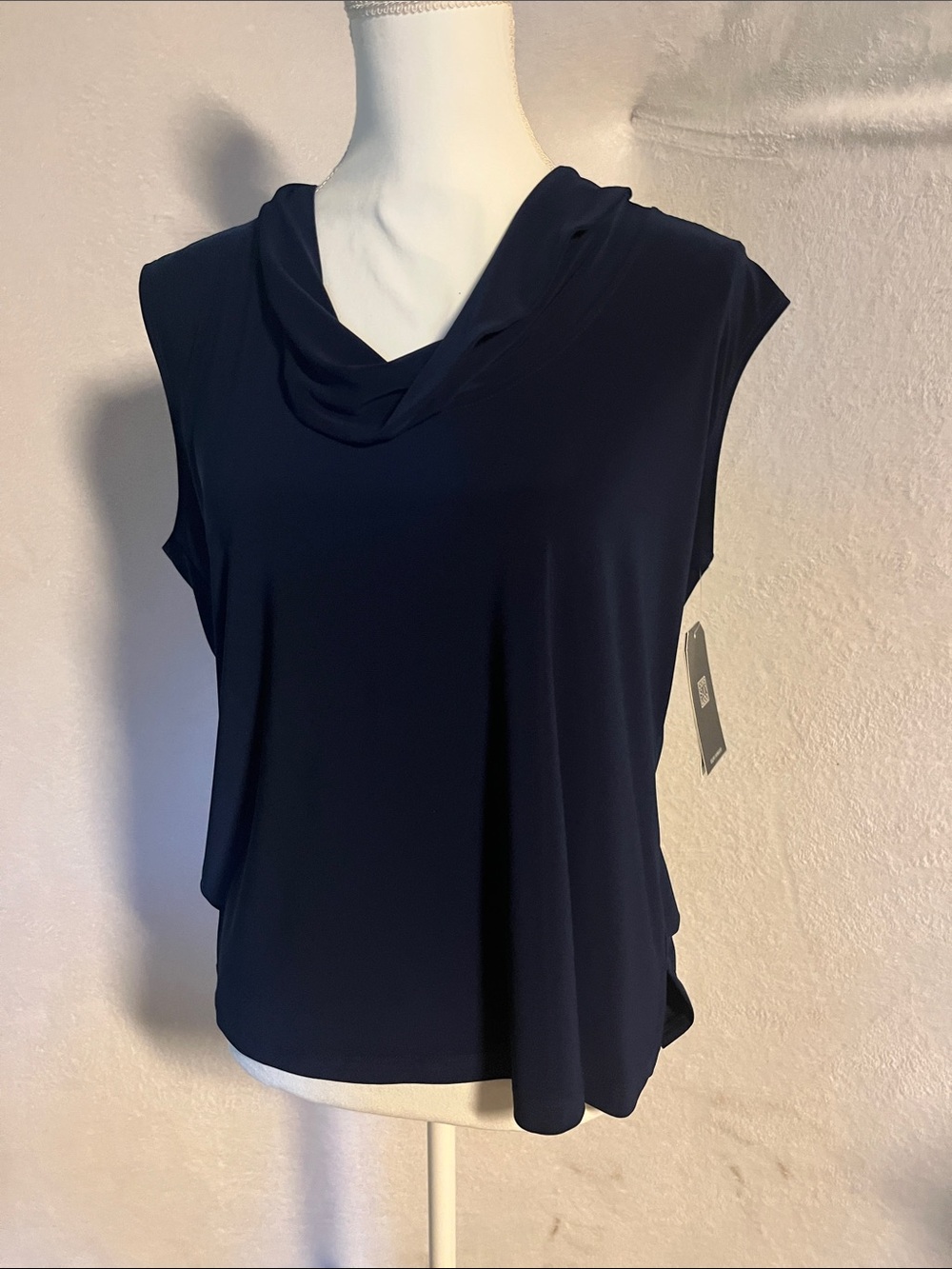 Clara Sun Woo Navy Sleeveless Cowl Neck Top